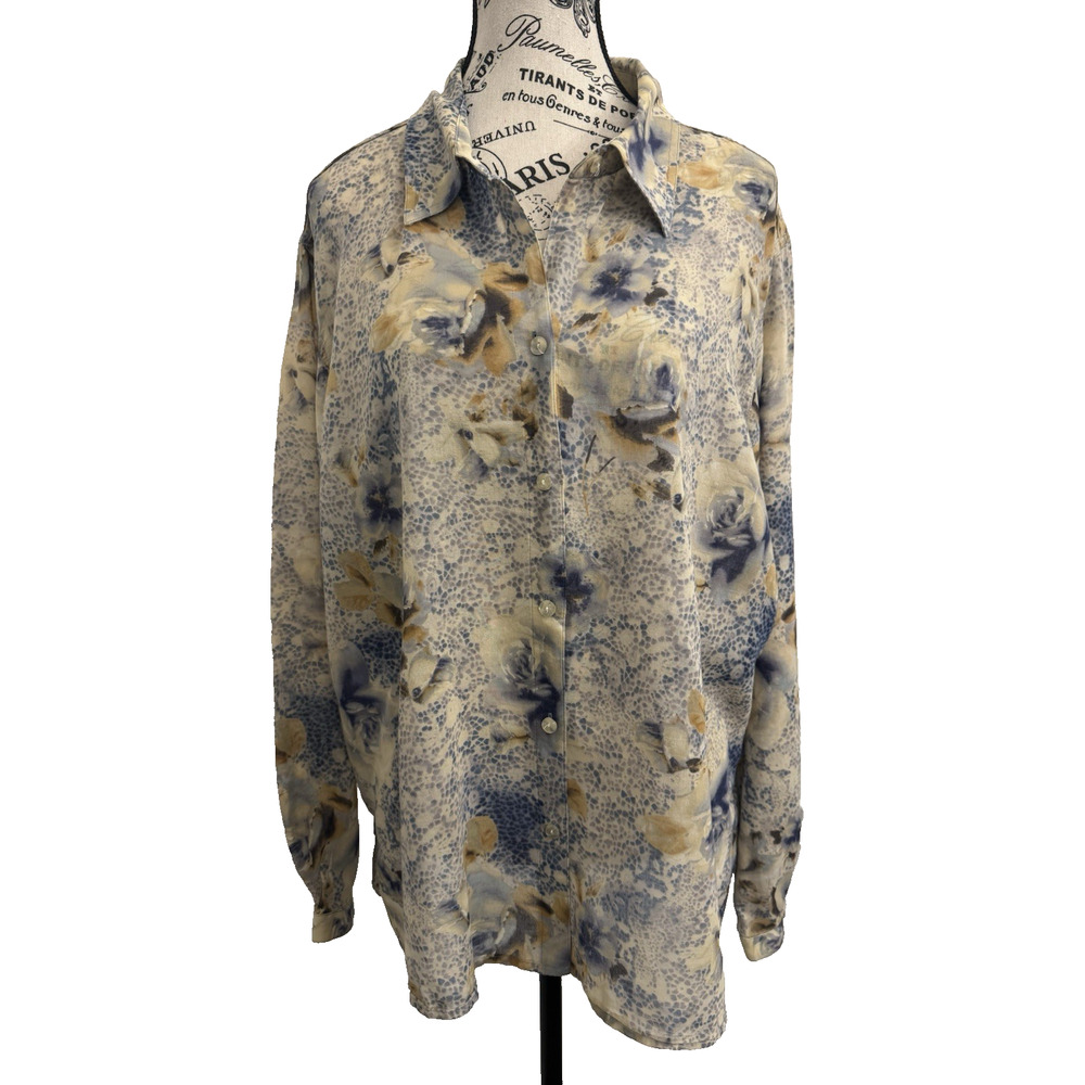 Liz Claiborne Woman Blouse Size 18 Long Sleeve Collared Multicolor Floral